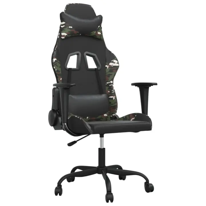 Silla Gaming de masaje cuero sintético negro y camuflaje - 1