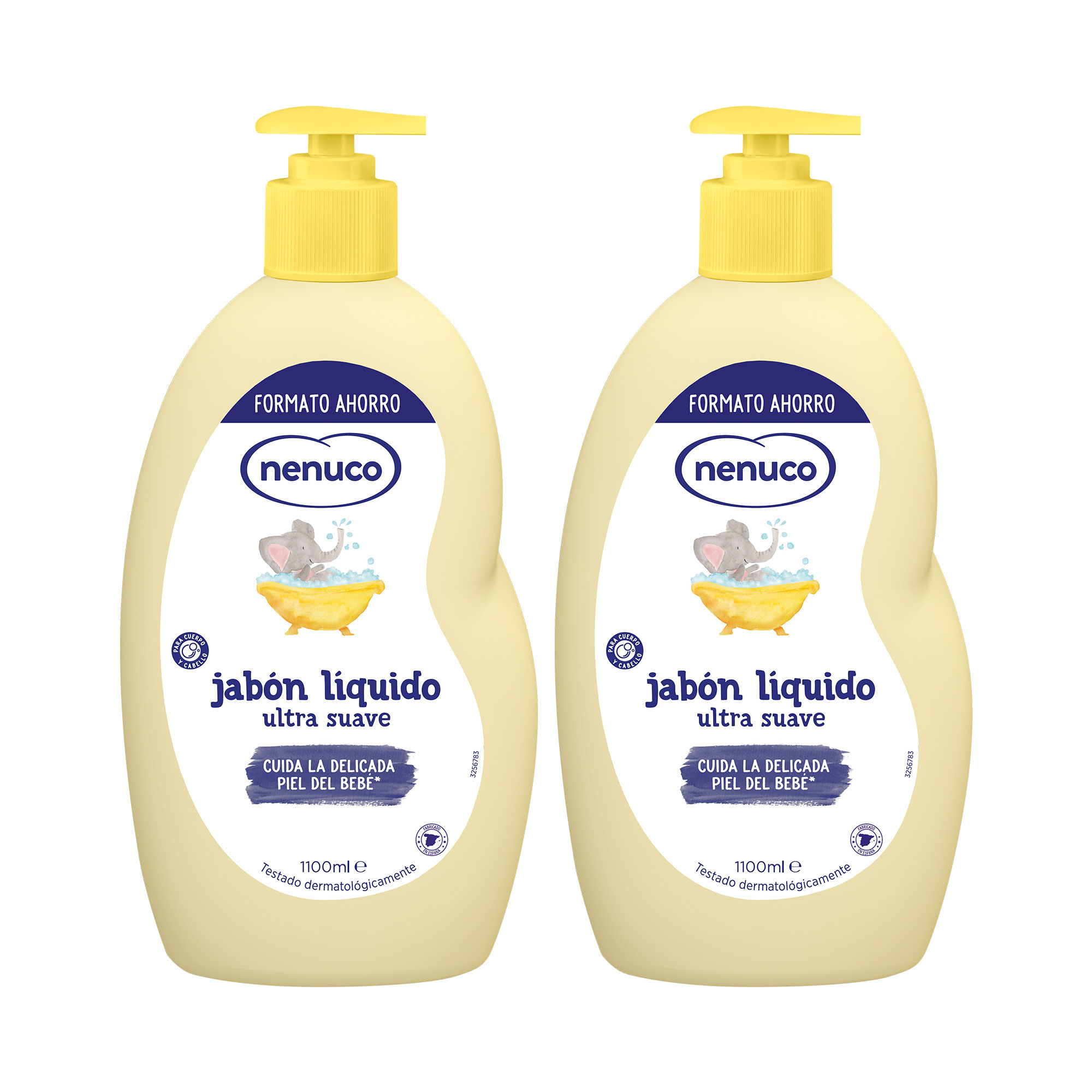 Nenuco Jabón Líquido Ultra Suave, con Aloe Vera, para Cuerpo y Cabello, Pack 2x 1100 ml