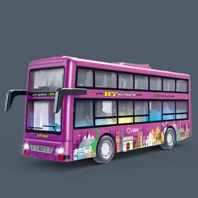 Autobús De Dos Pisos Para Niños Con Luz Y Música Juguete De Coche Con Motorización Abatible Puertas Modelo Inercial Regalo De Cumpleaños Para Chicos - 1