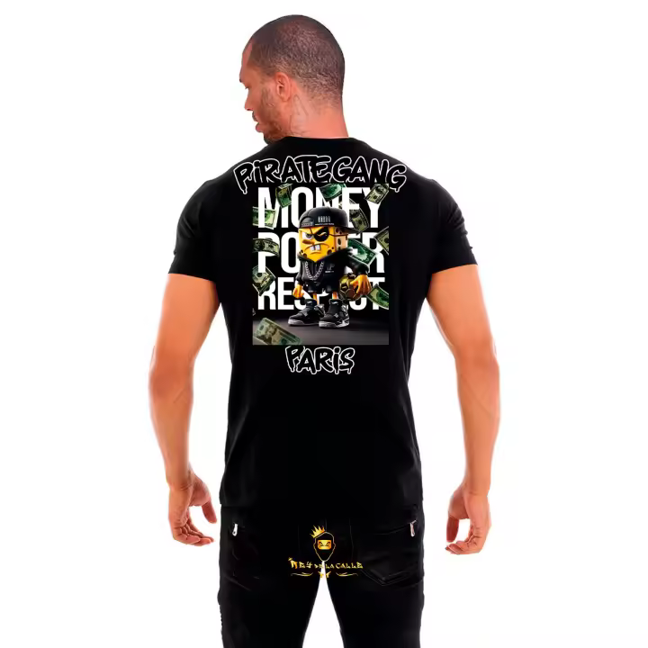 Camiseta Pirate Gang París Negra Pedrería Brillante Bob Esponja - 1