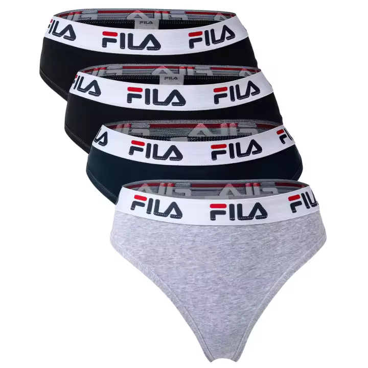 FILA Tanga para Mujer, paquete de 4 - Cintura con logotipo, Algodón Stretch, color sólido - 1