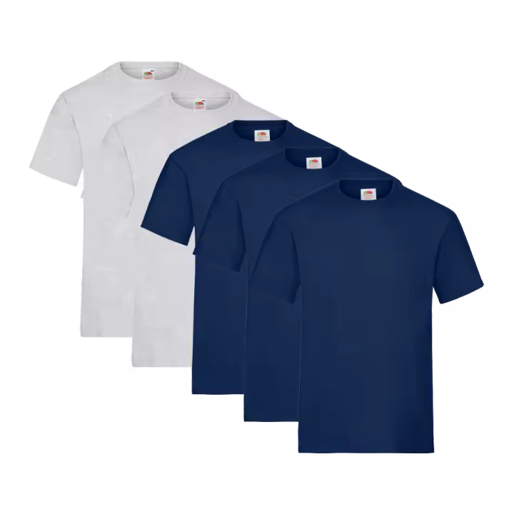 Fruit of the Loom Heavy Cotton - Camiseta Manga Corta para Hombre (Pack de 5 unidades) - 3 Azul Marino / 2 Gris Jaspeado - 1