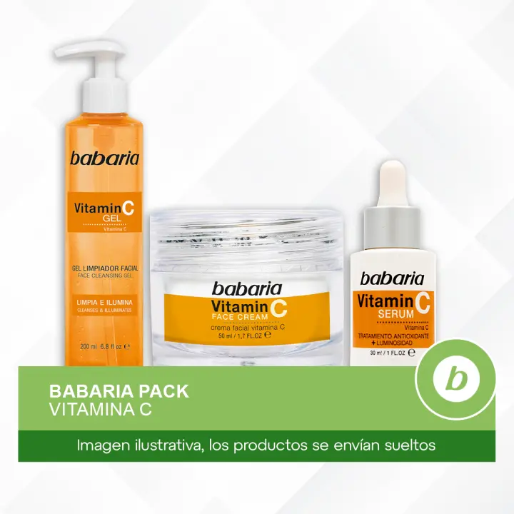 Babaria Pack Vitamina C: Gel Limpiador Facial, Crema Facial y Sérum Vitamina C para Mejorar la Luminosidad de la Piel y Reducir las Manchas - 1