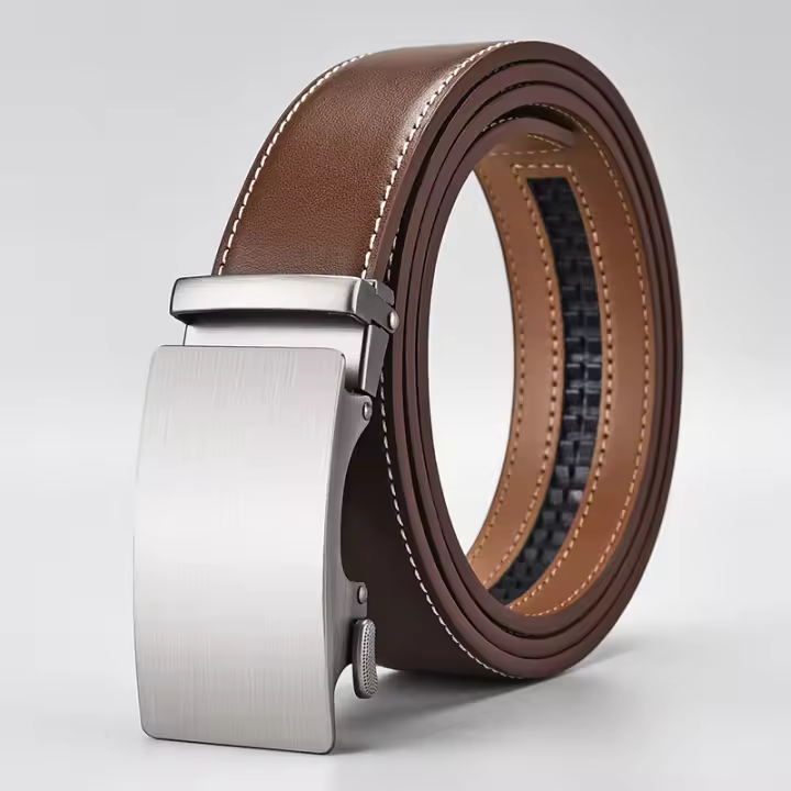 Cinturones Hombre, Cinturón Hombre Cuero with Hebilla Automática Trinquete, Ancho 3,5 CM-Tamaño Ajustable para Pantalones Formales Vestido Traje,Ideal para Trajes, Jeans, Trabajo Casual y de Negocios - 1