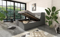 Cama tapizada 160x200, Cama Doble Cama de almacenamiento hidráulico con soporte lateral amplios y tapa de somier extraible, somier con somier de lámparas y Espacio de almacenamiento, Lino, Gris, sin colchón - details 1
