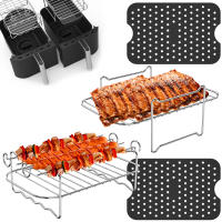 8Pcs Relleno De Asado Multifuncional Con 2 Tapetes De Silicona 2 Estantes De Horno Con Acero Inoxidable Para Air Fryer Y Herramientas De BBQ - details 1