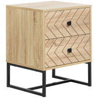 HOMCOM Mesita de Noche Mesa Auxiliar Mesilla de Noche con 2 Cajones y Patas de Metal Estilo Moderno para Dormitorio Salón Oficina 48x39,5x60 cm Natural - details 0