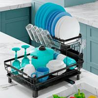 Marctani Escurreplatos de Acero Inoxidable - Escurridor de Platos de Alta Capacidad - Estante de Secado de Metal con Soporte para Cubiertos Extraible y Caño de Drenaje Giratorio (2 Pisos, Negro) - details 5