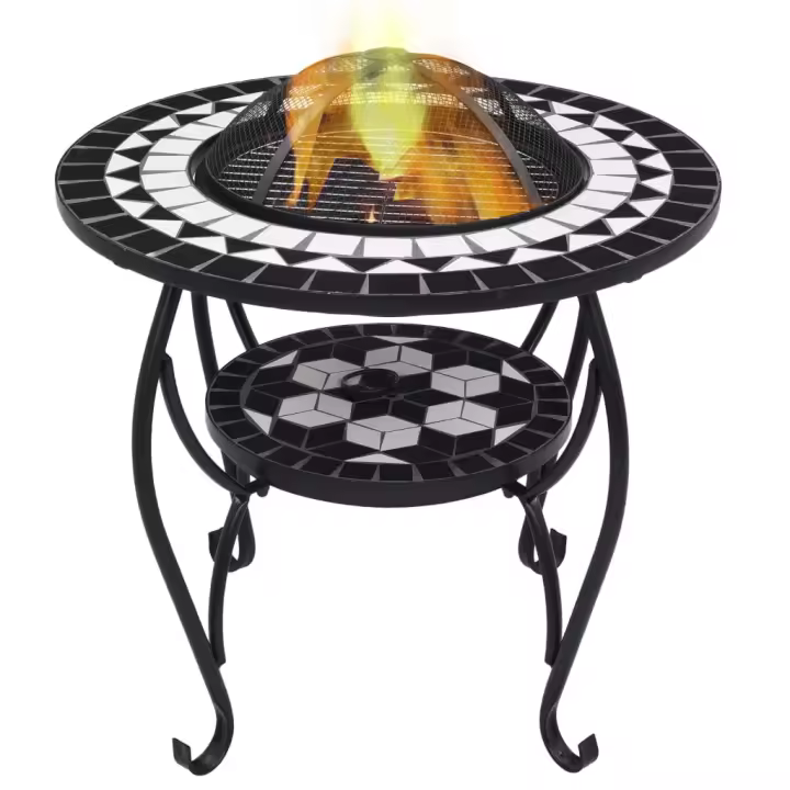 vidaXl Brasero de mosaico cerámica y blanco 68 cm en color Negro/Terracota/Terracota y blanco y más - 1