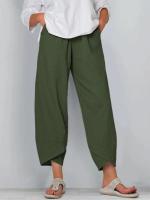 Pantalones bombachos Holgados de Lino y Algodón para Mujer, pantalón informal, Talla Grande, Verano, Fashion Irregular, informal, High Belt, elástico Belt, rectos, suelta, pantalones Cargo de Verano para Mujer - details 4