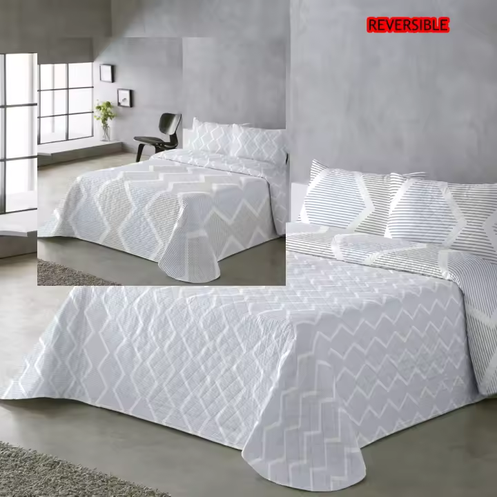 UNIFABRIC HOME TEXTIL  Colcha Bouti Primavera Verano Reversible Color Azul Mod.Azura Cama 90 ,105,135 y 150  Ligeras y Suaves ,Incluye fundas de cojín,Termosellada No hace bolitas y facil planchado - 1