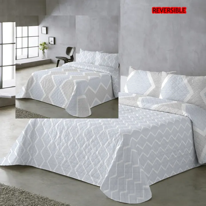 UNIFABRIC HOME TEXTIL  Colcha Bouti Primavera Verano Reversible Color Azul Mod.Azura Cama 90 ,105,135 y 150  Ligeras y Suaves ,Incluye fundas de cojín,Termosellada No hace bolitas y facil planchado - 1