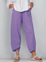 Pantalones bombachos Holgados de Lino y Algodón para Mujer, pantalón informal, Talla Grande, Verano, Fashion Irregular, informal, High Belt, elástico Belt, rectos, suelta, pantalones Cargo de Verano para Mujer - details 10