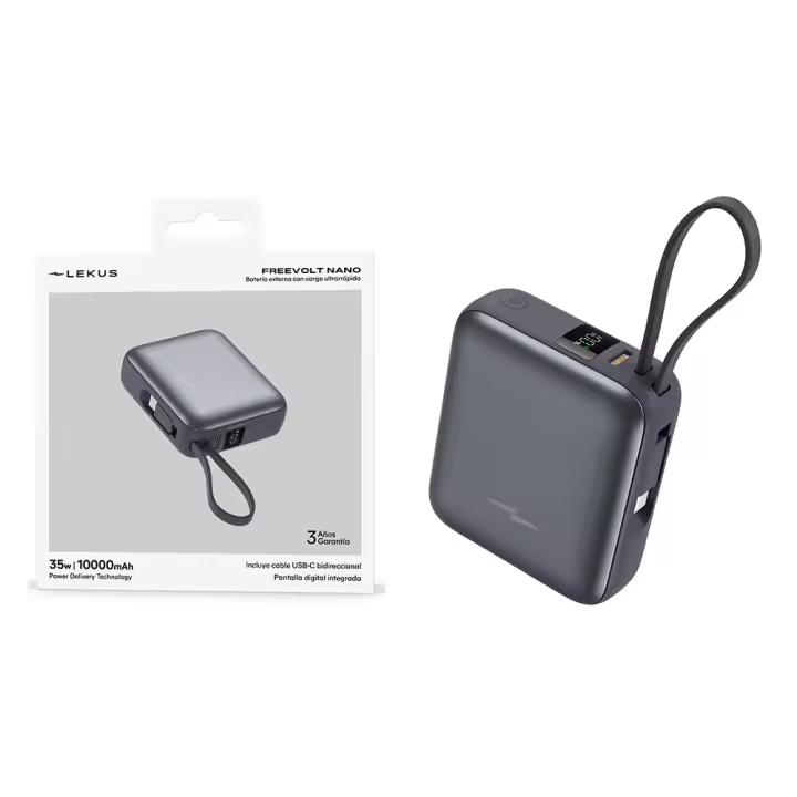 Power Bank FreeVolt Nano 10000mAh 35W PD+QC3.0 con Display y Cable Incorporado USB-C marca accetel - 1