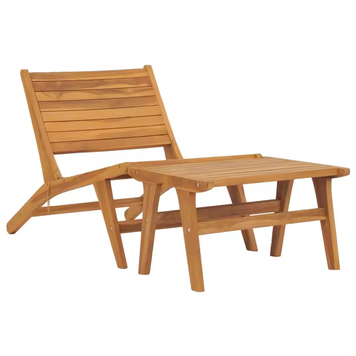 vidaXL Silla de jardín con reposapiés de madera maciza de teca - 1