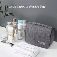 Bolsa De Viaje Portátil Para Hombres Y Mujeres Organizador De Maquillaje Impermeable Con Almacenamiento Oxford Negra Táctil - details 1