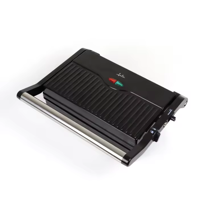 JATA JEGR1107 - Parrilla eléctrica y grill con placas rayadas antiadherentes de 22,8 x 14,5 cm. Cocina todo tipo de alimentos. Tapa superior basculante. Apertura 180º. 1000 W - 1