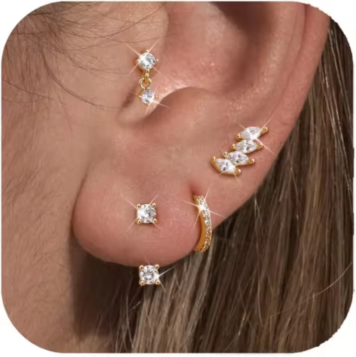 Helix Tragus Piercing Oreja Pendientes Mujer Gold Plate 4 Pares Pendientes Mujer Arce Inoxidizable - 1