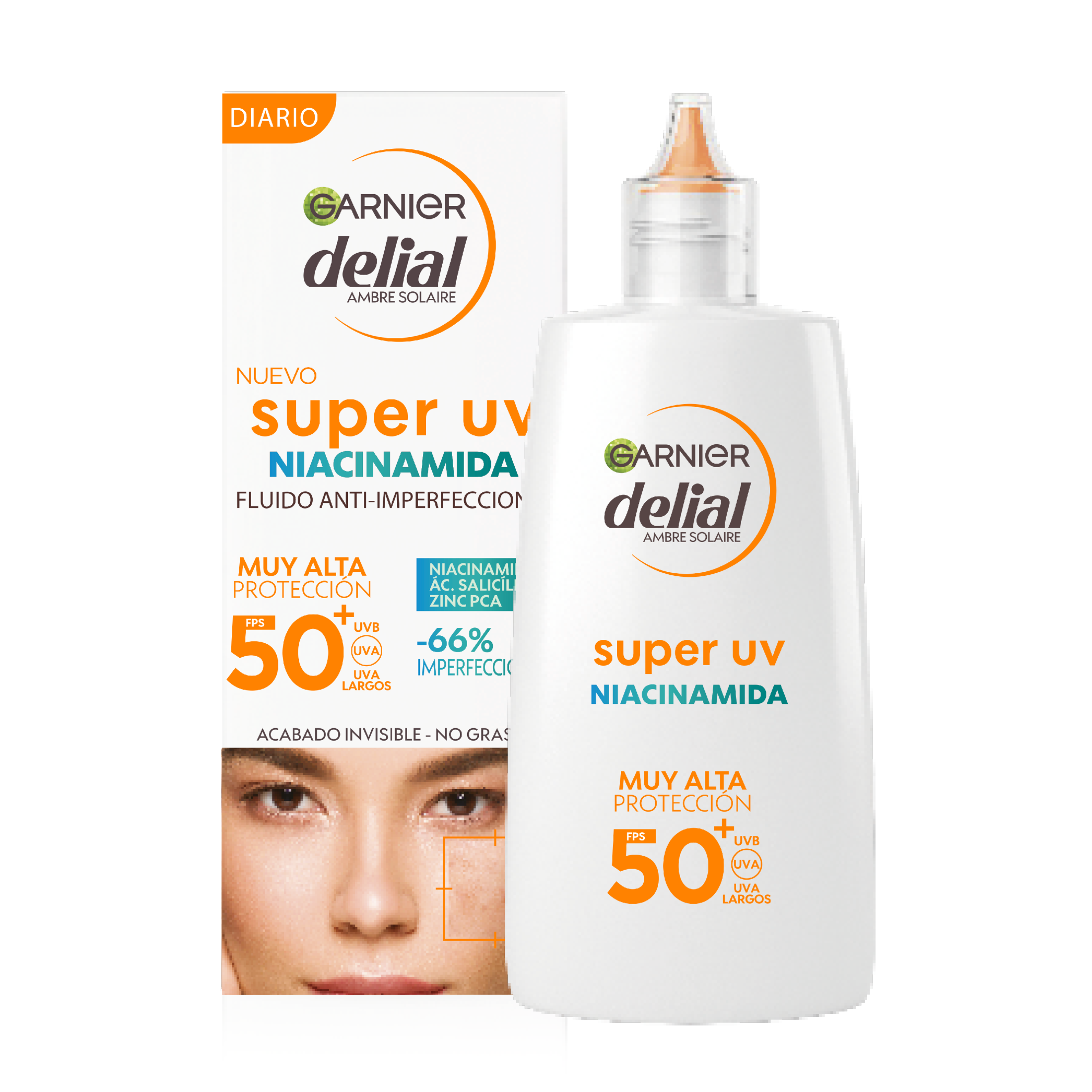 Garnier Delial SUPER UV Niacinamida FPS50+ Crema Fluida Diaria Anti-Imperfecciones, 40ml