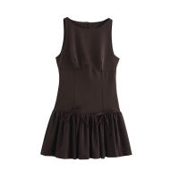 Vestido Mini Con Volantes Y Larguesas TRZA Para Mujer Cuello Redondo Sin Mangas Cierre En La Espalda Estilo Casual Moda Chic - details 2