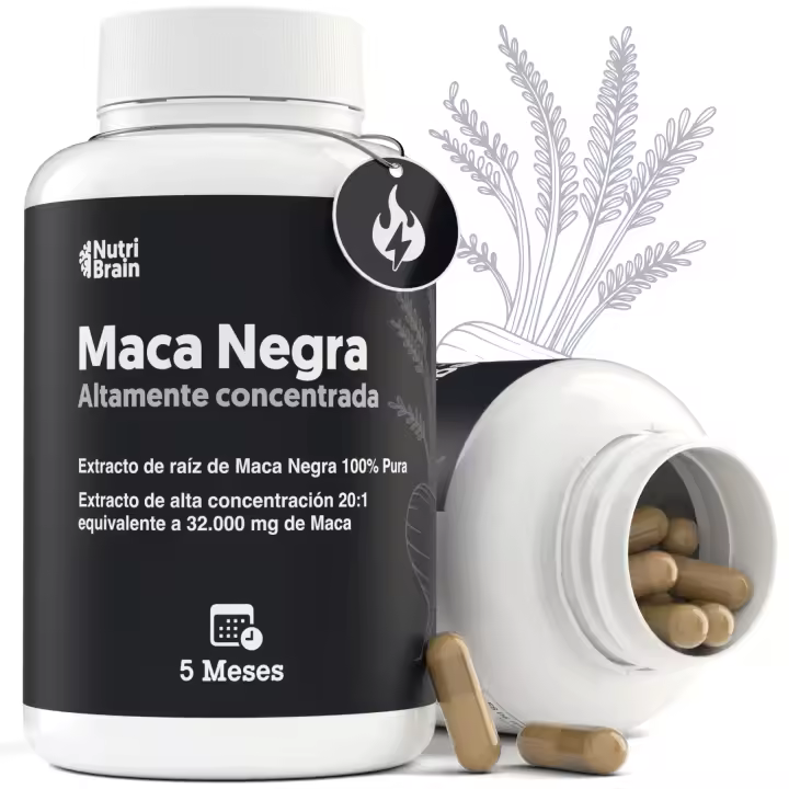 Maca Negra Andina Pura 32.000mg Ultraconcentrada | 20:1 | Potencia Energía | Mejora Rendimiento, Memoria y Ánimo | 140 Cápsulas Veganas de Alta Potencia | NUTRIBRAIN - 1