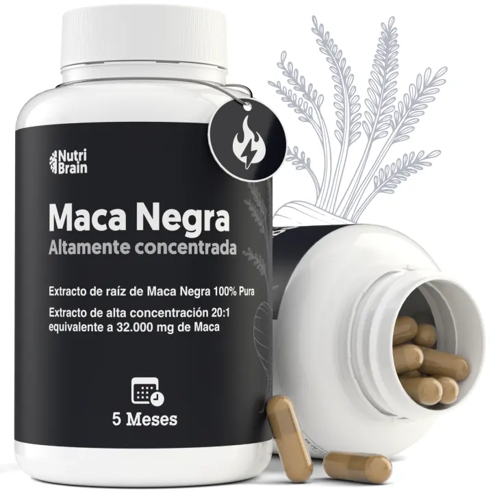 Maca Negra Andina Pura 32.000mg Ultraconcentrada | 20:1 | Potencia Energía | Mejora Rendimiento, Memoria y Ánimo | 140 Cápsulas Veganas de Alta Potencia | NUTRIBRAIN - 1