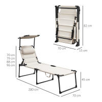 Outsunny Tumbona Plegable Tumbona de Jardín con Toldo Ajustable Respaldo Regulable en 4 Niveles y Reposacabezas para Terraza Piscina 70x200x45 cm - details 2