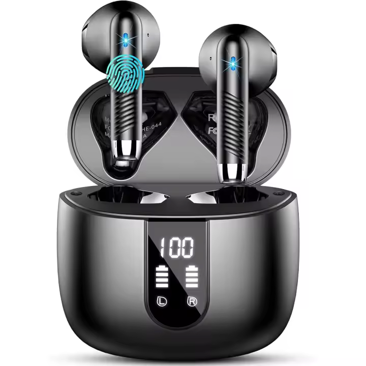 Auriculares inalámbricos Bluetooth 5.4, estéreo HiFi, 56 horas de reproducción con cancelación de ruido ENC, pantalla LED, USB-C, control táctil, resistencia al agua IP7. - 1
