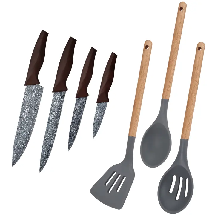 Juego de 4 cuchillos de cocina en acero inoxidable y set 3 utensilios de cocina colección Daimiel - SAN IGNACIO - 1