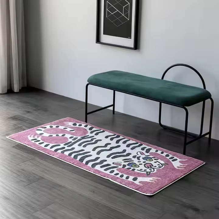 Exquisita Alfombra De Fondo Rosa, Divertida Alfombra De Estampado De Tigre, No Se Desvanece Y Se Puede Lavar A Mano, Alfombra Doméstica Adecuada Para Decoración Del Hogar - 1