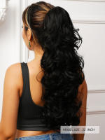 Pony Cola De Caballo Sintética Resistente Al Calor Larga Negra 22 Pulgadas Extensiones De Cabello Con Clip En Rizado Full Machine - details 4