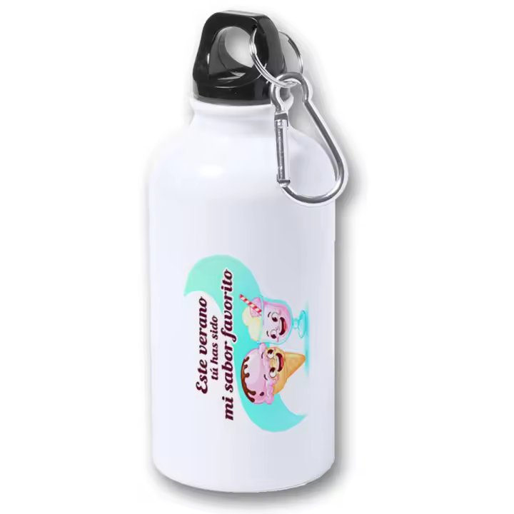 MERCHANDMANIA Bidón 400ml metálico frase bonita verano dulce amor san valentin aniversario novios pareja para viaje y deporte - 1
