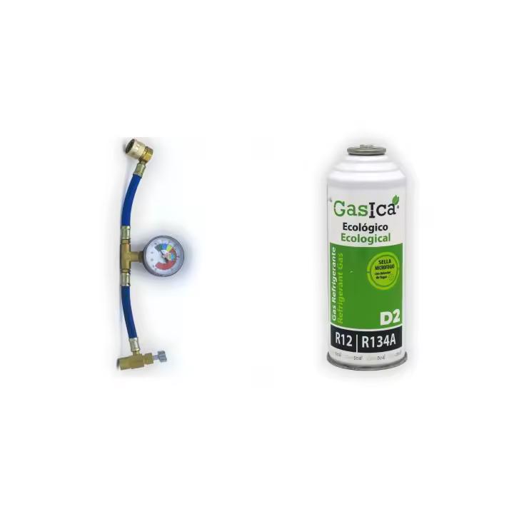 Gasica D2, Gas Organico Ecologico Gasica , Envase De 226gm Equivalencia 590gm Del r134a, Monodosis Acompañada De Manguera De Montaje , Carga Aire Acondicionado. - 1
