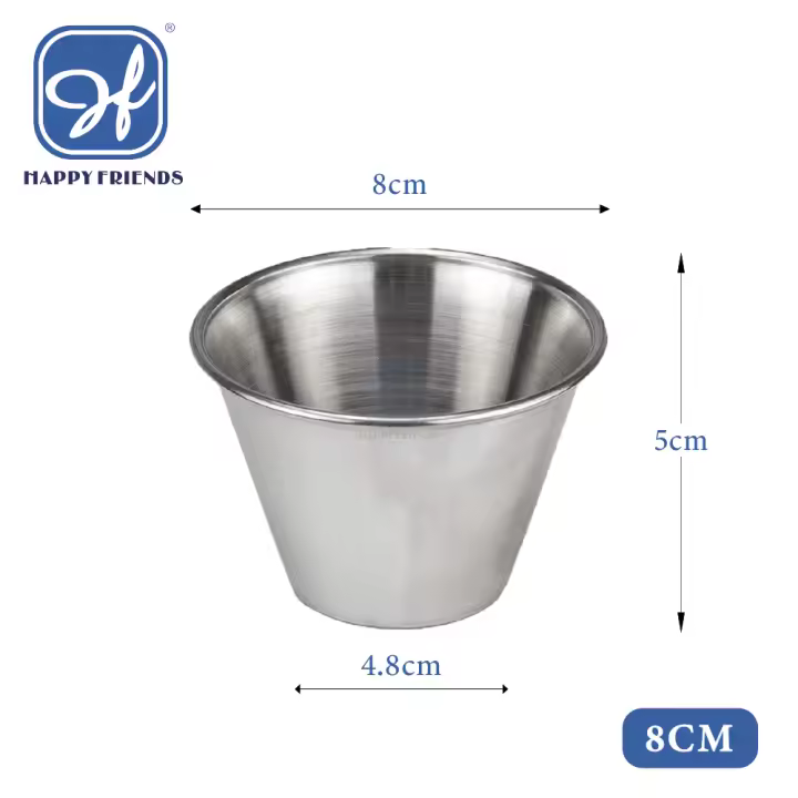 Happy Friends - Flaneras Individuales de Acero Inoxidable 7/8/9cm Pack de 12 Unidades - Molde Redondo para Pudding - Recipiente de Salsas - Tamaños a Elegir - 1