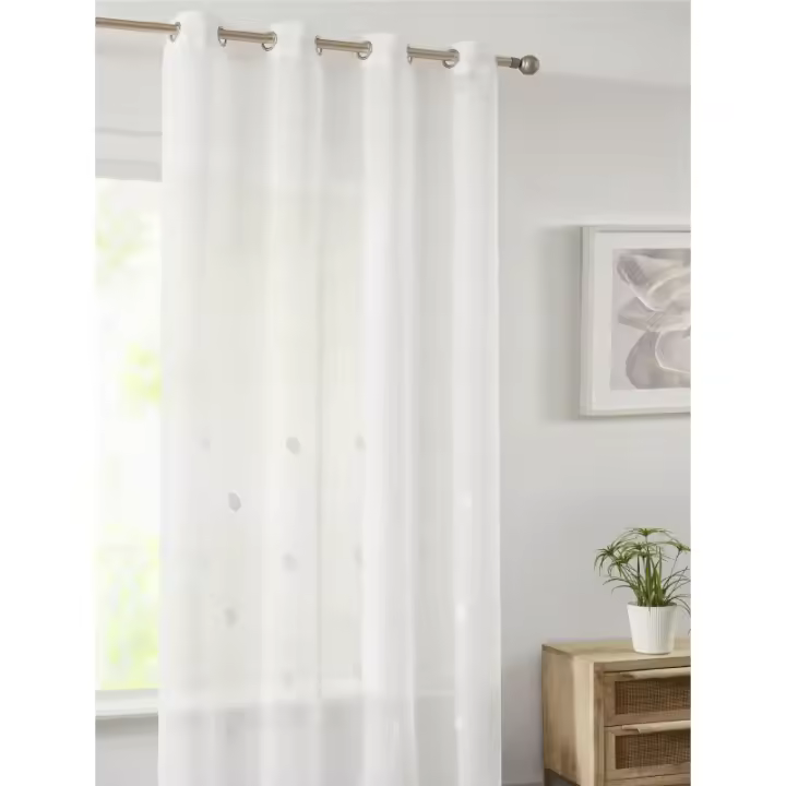 Visillo Rústico Bordado Hojas con Ollaos, VCL-002, 140x265 cm, 100% Poliéster, Color Crudo, Camaltex - 1