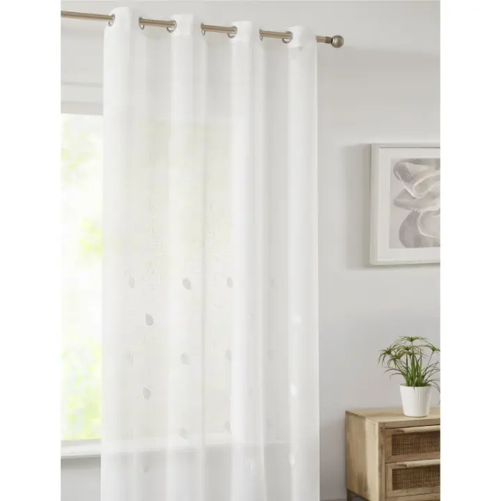 Visillo Rústico Bordado Hojas con Ollaos, VCL-002, 140x265 cm, 100% Poliéster, Color Crudo, Camaltex - 1