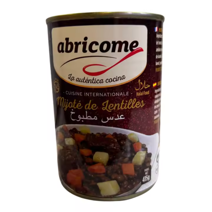 Lata de lentejas guisadas halal 415g - Abricome: Comida enlatada lista para consumir - 1