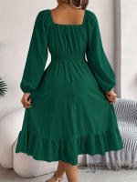 Vestido A-Line De Mujer Elegante Otoño Invierno Color Sólido Cuello Cuadrado Manga Larga Volantes Vestido Midi Casual Polyester Spandex - details 26