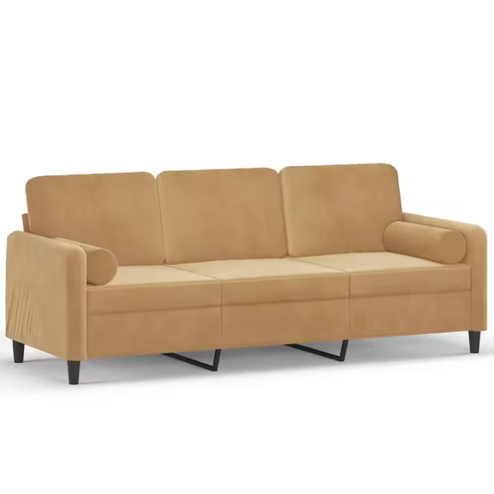 vidaXL Sofá de 3 plazas con cojines terciopelo marrón 180 cm - 1