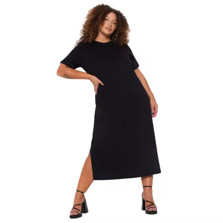 Trendyol Black Crew Neck Slit Maxi/Long 100% Cotton Knit Dress Tbbss23Ah00159 - 1