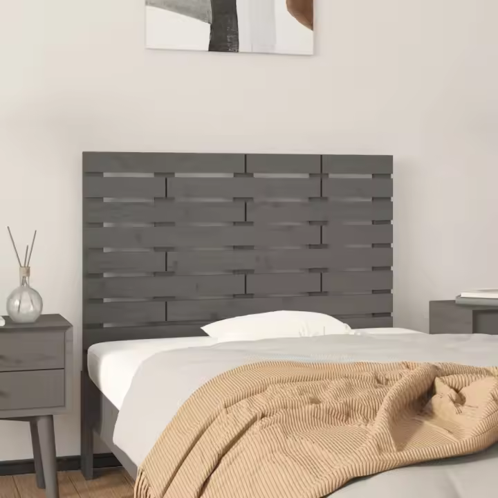 vidaXL Cabecero de cama de pared madera maciza pino gris 106x3x63 cm - 1