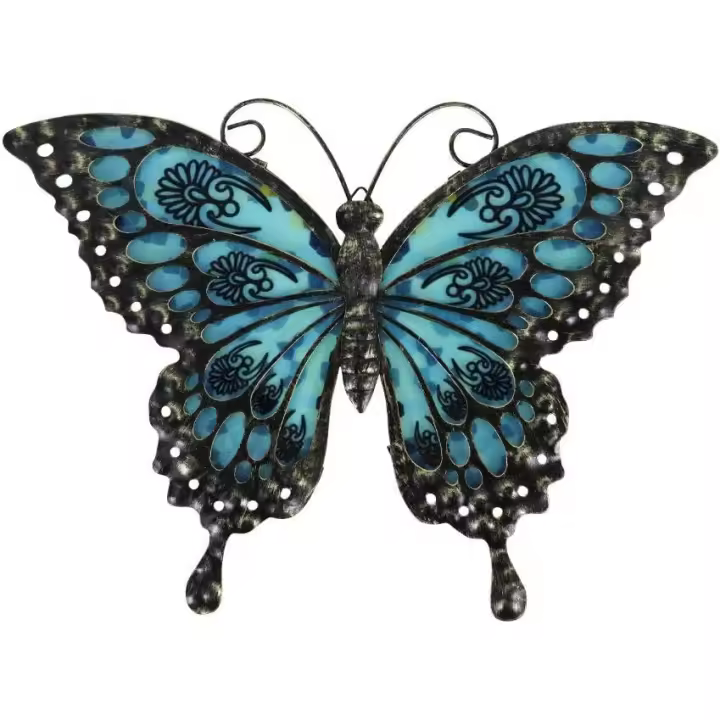 Adornos de jardín de mariposas de Metal, arte de pared de habitación interior, decoración colgante de vidrio para sala de estar, dormitorio, F, Patio - 1