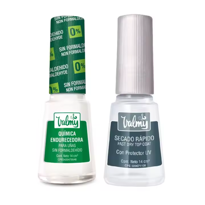 VALMY Tratamiento Fortalecedor de Uñas: Química Endurecedora Libre de Formaldehído - Top Coat Secado Rapido, Esmaltes Protectores y Endurecedores, Aporta Brillo y Protección, 14ml C/u(2 Unidades) - 1
