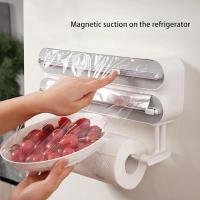 Dispensador de film transparente magnético, dispensador de papel de aluminio para cocina, 3 en 1, recargable, para montaje en pared, con soporte para toallas de papel para cajones de armarios de cocina del hogar - details 2