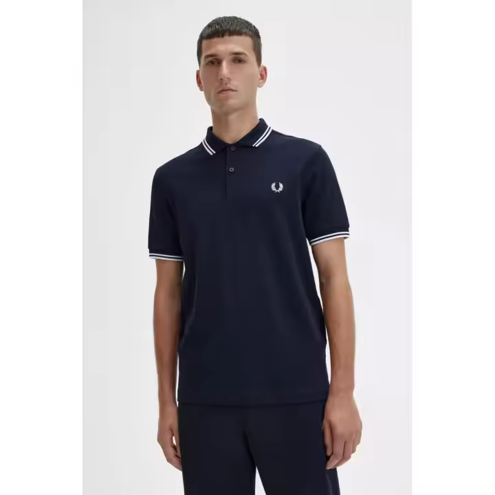 Fred Perry Polo Hombre Azul Ribetes Blancos - 1
