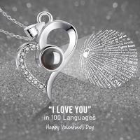 Collar con proyección de cristal en 100 idiomas europeo y Americano, Colgante con forma De Corazón con la frase "Te Amo", regalo de San Valentín rosa - details 2