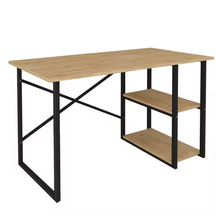 Mesa Escritorio Rus 2 Estantes Industrial Roble y Negro 120 cm - 1