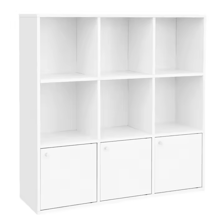 Estantería blanca de madera con 6 cubos y 3 cajones, biblioteca para hogar u oficina, ideal para libros, salón comedor - 1