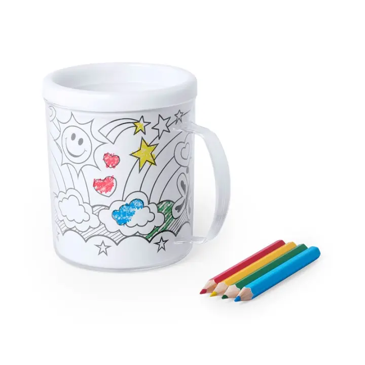 Disok Taza para Colorear 320 Ml + 4 Lápices + 4 Laminas Pintar - Regalos Prácticos Niños Cumpleaños Comuniones Bautizos Navidades - 1