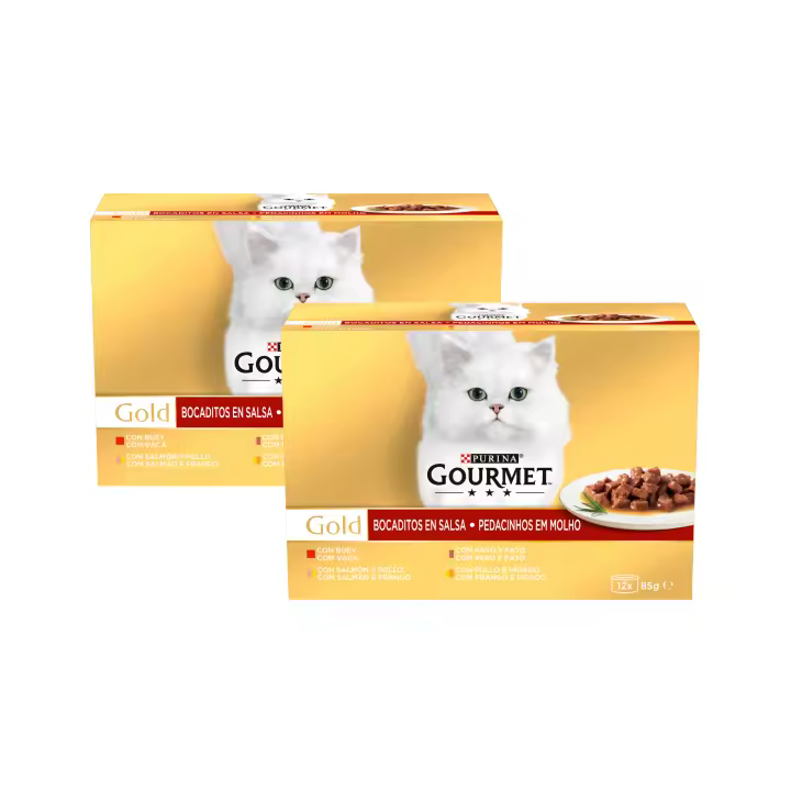 GOURMET - Gold PACK 2 (24x85 gr) - Bocaditos en salsa Multipack surtido de Carnes y Pescado (2 Cajas de 12x85 gr) - 1